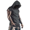 Felpa con cappuccio fitness senza maniche grigio scuro da uomo con tasca e vestibilità sportiva - M / Nero