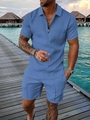 Détail de l'ensemble polo bleu pour homme avec maille texturée et col à fermeture éclair - S / Haut Et Bas / Bleu sarcelle