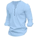 Detail of light blue Henley shirt featuring pintuck pleats and multi-button placket - S / Blue