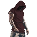 Men's athletic sleeveless hoodie with front zipper pocket and muscular fit design - M / Burgundy