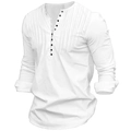 Close-up of men's white long sleeve shirt with black buttons and vertical pleated detail - S / White