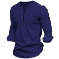 Men's dark blue long sleeve shirt with Henley collar and pleated front detailing - S / Navy Blue