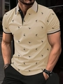 Detail of slim fit beige Polo shirt with flamingo print and contrast collar and buttons - S / Khaki