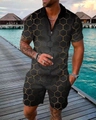 Détail de l'ensemble polo d'été pour hommes avec motifs géométriques noirs et dorés - S / Haut Et Bas / Couleur Image 2