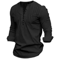 Detail of black long sleeve Henley shirt with vertical pin-tucks and multi-button placket - S / Black