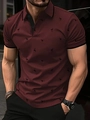 Detail of burgundy Polo shirt with black flamingo print and contrasting collar and cuffs - Dark Red