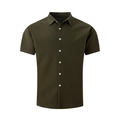 Men's olive green short sleeve shirt featuring textured waffle knit fabric and white buttons - S / Army Green