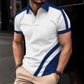 Herren Slim Fit Kurzarm-Poloshirt mit 3D-Punktmuster und Kontrastkragen in Marine - S / Weiß
