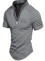 Macro shot of grey zipper polo shirt showing pleated shoulder details and smooth texture - S / Gray