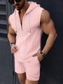 Dettaglio del tessuto a nido d'ape rosa chiaro su gilet con cappuccio e pantaloncini - S / Rosa