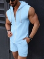 Dettaglio del set con cappuccio senza maniche azzurro da uomo con trama a nido d'ape - S / Celeste