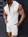 Dettaglio del set bianco con cappuccio da uomo in tessuto a nido d'ape con cerniera - S / Bianco