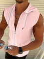 Detail of pink sleeveless hoodie for men featuring textured jacquard fabric and a full zipper - S / Pink