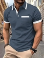 Detail of navy blue polo shirt featuring a white collar and chest pocket decoration - M / Slate Gray