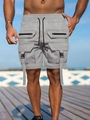 Detail of light grey cargo shorts with functional multi-pockets and adjustable drawstrings - S / Light Gray