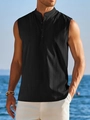 Detail eines schwarzen ärmellosen Henley-Shirts mit Stehkragen und strukturierter Stoff - S / Schwarz