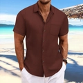 Braunes Herren-Kurzarmhemd mit vertikaler Textur und Brusttasche am sonnigen Strand - S / Braun