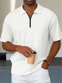 Dettaglio polo bianca da uomo con maglia jacquard testurizzata e cerniera a contrasto - S / Bianco