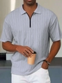 Dettaglio della polo da uomo con zip celeste caratterizzata da trame verticali a treccia - S / Grigio