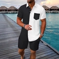 Detail of men's two-piece beach set featuring black and white split design and textured fabric - S / Black and White