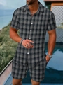 Dettaglio completo estivo da uomo a scacchi con camicia a maniche corte e pantaloncini - S / Nero