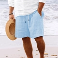 Pantaloncini casual uomo azzurri con strisce verticali e vita elastica con coulisse - S / Azzurro