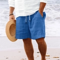 Dettaglio dei pantaloncini casual blu a righe con coulisse e vita elasticizzata - S / Blu Reale
