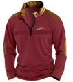 Detail view of burgundy polo shirt featuring contrast brown patches and Paris chest print - S / Dark Red