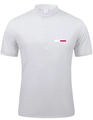 Detalle de polo de malla blanco con texto de París, cuello alto y textura transpirable - S / Blanco