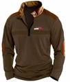 Close-up of brown long sleeve polo shirt featuring quarter zipper and Paris logo print - S / Dark Brown