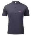 Detail of dark grey polo shirt showing mandarin collar, buttons and Paris logo mesh - S / Grey 1
