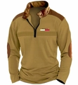 Detailed view of the khaki waffle knit texture and 1/4 zipper collar on the polo shirt - S / Dark Khaki 1