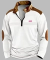 Close-up of white waffle texture fabric with contrast brown stitching and zip collar detail - S / White 1