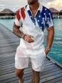 Detail of 3D textured polo set featuring US flag graffiti print on the shoulders and chest - S / Top And Bottom / Half Star Pattern