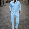 Conjunto casual celeste de polo y pantalón largo para hombre con tejido de textura - S / Azul Cielo Jacquard