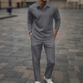 Completo casual uomo con polo a maniche lunghe e pantaloni in jacquard grigio scuro - S / Grigio