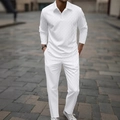 Conjunto informal blanco para hombre con polo de manga larga y pantalón de punto texturizado - S / Estilo Trigo Blanco
