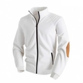 Men's white stand collar jacket with shoulder quilting and brown elbow patches - S / White