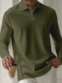 Close-up of olive green long sleeve polo shirt with textured waffle knit fabric - S / Army Green Jacquard