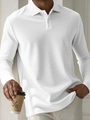 Vista detallada del polo blanco de manga larga para hombre con tejido de textura gofre - S / Blanco jacquard