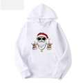 White hoodie with hip hop Santa Claus graphic print and kangaroo pocket for casual wear - S / White