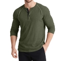 Men's long sleeve waffle knit Henley shirt in olive green with three buttons - S / Army Green