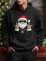 Close-up of black hoodie featuring hip-hop Santa Claus print with gold chain and HO pendant - S / Black