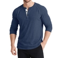Dettaglio del tessuto a nido d'ape e patta dei bottoni a contrasto della maglia Henley - S / Blu navy