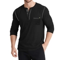 Camiseta Henley negra de manga larga para hombre con tres botones y costuras en contraste - S / Negro