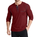 Camiseta Henley de manga larga para hombre en granate con costuras azules en contraste - S / Rojo Oscuro