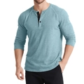 Men's slim-fit long sleeve Henley shirt with waffle knit texture and black button placket - S / Lake Blue
