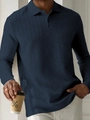 Polo de manga larga para hombre en azul marino con tejido de punto jacquard texturizado - 3XL / Azul marino patrón de trigo