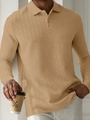 Polo de manga larga para hombre en color caqui con textura de punto y cuello clásico - S / Caqui patrón de trigo