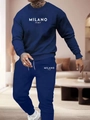 Detailed fabric texture of the navy blue MILANO ITALY hoodie and joggers tracksuit set - XS / Top And Bottom / Navy Blue (F6)
